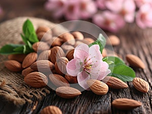 nuts almonds on a wooden background