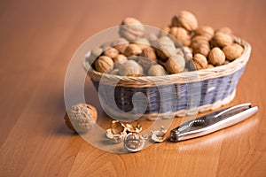 Nuts in a basket with the nutcracker.