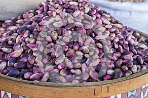 Nuts/beans in a large basket at a bazaar in Turkey