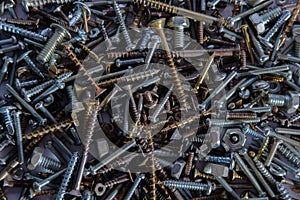 Nuts, bolts, fasteners, screws and other harware for background