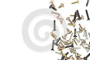 Nuts / Bolts / long Screws closeup on white background