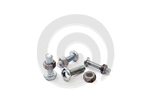 Nuts and bolts on a white background