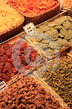 Nuts and candied fruits at the market