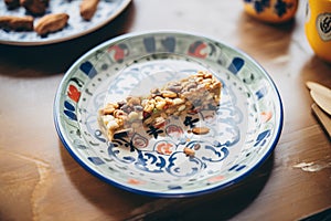nuts-free granola bar on a ceramic plate