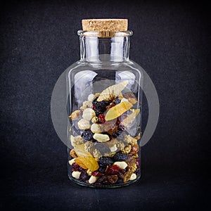 Nuts and fruits mix an a jar