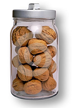 Nuts in glass jar w/ clipping