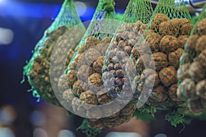 Nuts offered to sell at Mercat de la Boqueria in Barcelona