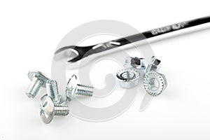 nuts with a press washer on a white background. M6 screws