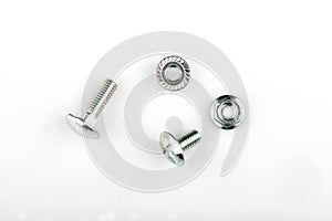 nuts with a press washer on a white background. M6 screws