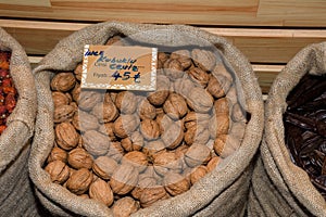 Nuts for sale at the market. Healthy eating concept. Salty snack