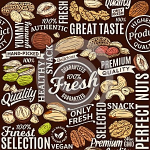 Nuts seamless pattern or background