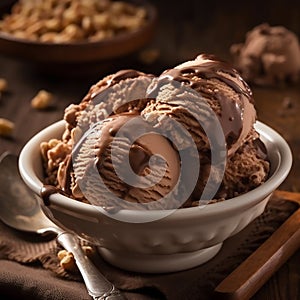 nutty brown ice cream and sweet chocolate syrup