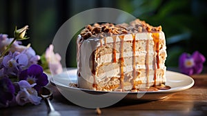 Nutty caramel ice cream cake: Layers of velvety caramel ice cream, studded with crunchy nuts