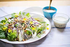 nutty cashew dressing on chicory salad, walnut crust