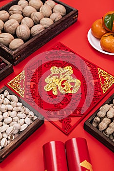 Nutty delicacies on a red background