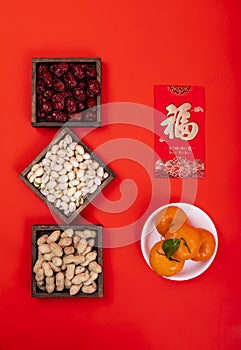 Nutty delicacies on a red background