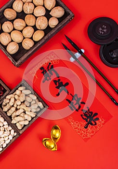 Nutty delicacies on a red background