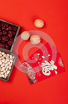 Nutty delicacies on a red background