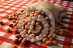 Nutty elegance Peanuts arranged tastefully on a rustic wrapping cloth