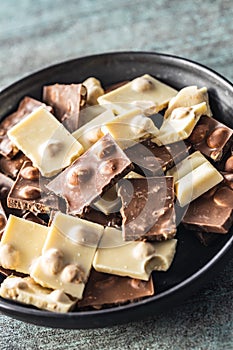 Nutty white and dark chocolate with hazelnuts