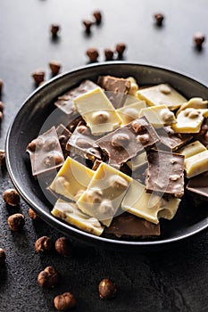 Nutty white and dark chocolate with hazelnuts