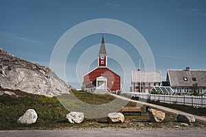 Nuuk Church Cathedral Annaassisitta Oqaluffia, church of our Saviour in Historical center of Nuuk. Capital of Greenland