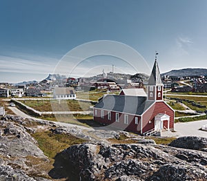 Nuuk Church Cathedral Annaassisitta Oqaluffia, church of our Saviour in Historical center of Nuuk. Capital of Greenland