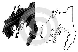 Nuuk City Kingdom of Denmark, Greenland island map vector illustration, scribble sketch City of Godthab map