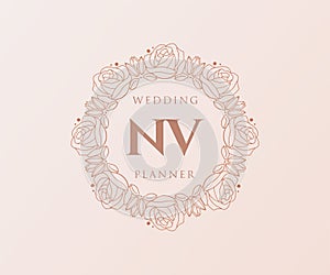 NV Initials letter Wedding monogram logos collection, hand drawn modern minimalistic and floral templates for Invitation cards,