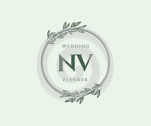 NV Initials letter Wedding monogram logos collection, hand drawn modern minimalistic and floral templates for Invitation cards,