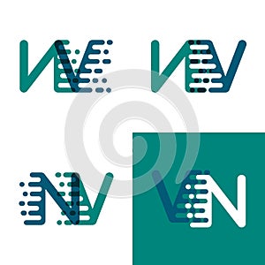 NV letters logo with accent speed in green and dark purple