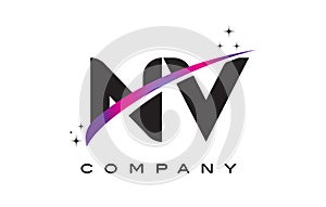 NV N V Black Letter Logo Design with Purple Magenta Swoosh