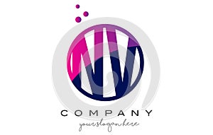 NV N V Circle Letter Logo Design with Purple Dots Bubbles