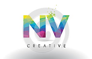 NV N V Colorful Letter Origami Triangles Design Vector.