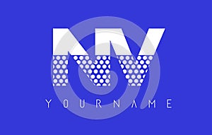 NV N V Dotted Letter Logo Design with Blue Background.