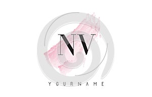 NV N V Watercolor Letter Logo Design with Circular Brush Pattern
