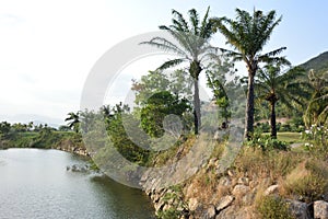 NView of the canal against the background of the mountains