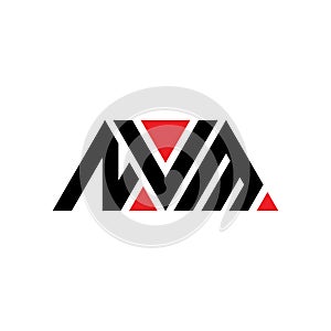 NVM triangle letter logo design with triangle shape. NVM triangle logo design monogram. NVM triangle vector logo template with red