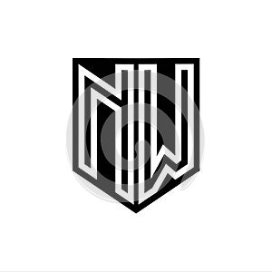 NW Logo monogram shield geometric white line inside black shield color design photo