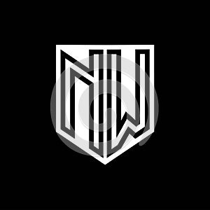 NW Logo monogram shield geometric black line inside white shield color design