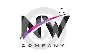 NW N W Black Letter Logo Design with Purple Magenta Swoosh