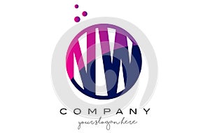 NW N W Circle Letter Logo Design with Purple Dots Bubbles