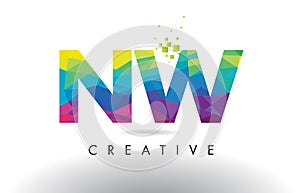 NW N W Colorful Letter Origami Triangles Design Vector.