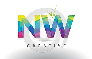 NW N W Colorful Letter Origami Triangles Design Vector. photo