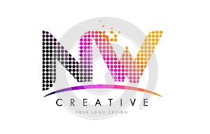 NW N W Letter Logo Design with Magenta Dots and Swoosh