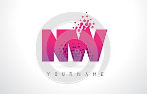 NW N W Letter Logo with Pink Purple Color and Particles Dots Design.