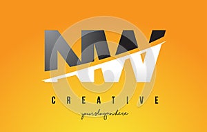 NW N W Letter Modern Logo Design with Yellow Background and Swoosh. photo