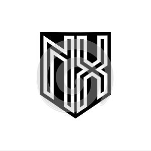 NX Logo monogram shield geometric white line inside black shield color design photo