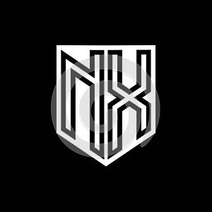 NX Logo monogram shield geometric black line inside white shield color design photo