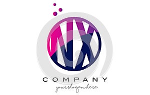 NX N X Circle Letter Logo Design with Purple Dots Bubbles photo